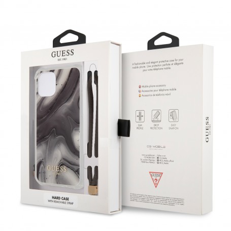 Funda Rígida Guess Gris Mármol con cadena de naylon para iPhone 12 Pro Max