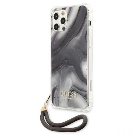 Funda Rígida Guess Gris Mármol con cadena de naylon para iPhone 12 | 12 Pro
