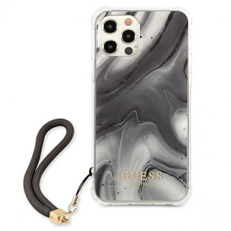 Funda Rígida Guess Gris Mármol con cadena de naylon para iPhone 12 | 12 Pro