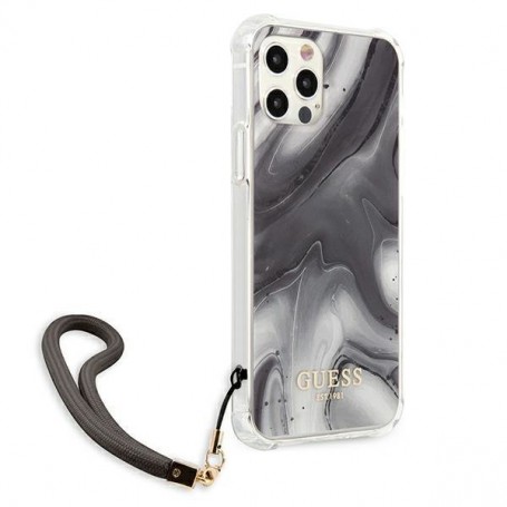 Funda Rígida Guess Gris Mármol con cadena de naylon para iPhone 12 | 12 Pro
