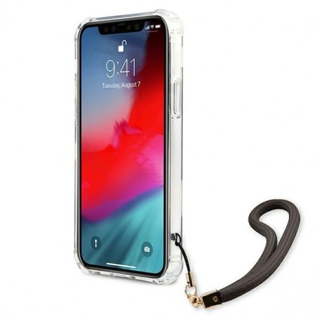 Funda Rígida Guess Gris Mármol con cadena de naylon para iPhone 12 | 12 Pro