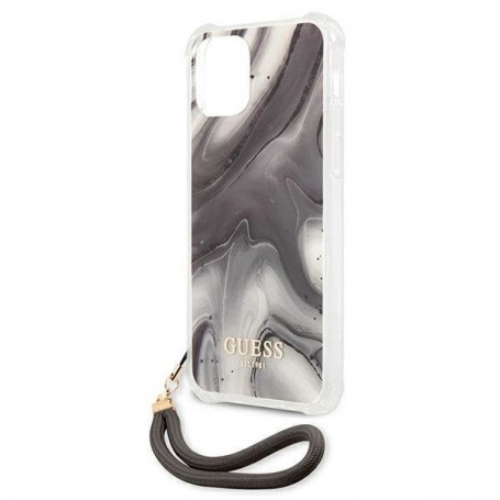 Funda Rígida Guess Gris Mármol con cadena de naylon para iPhone 12 | 12 Pro