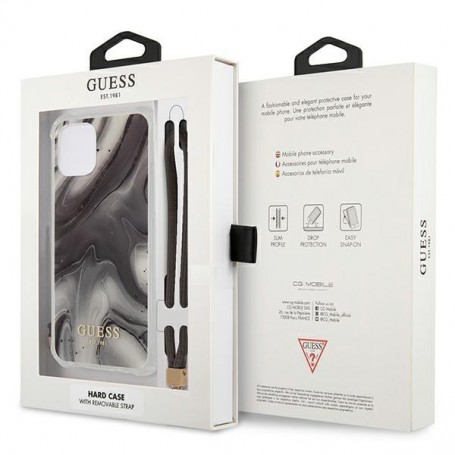 Funda Rígida Guess Gris Mármol con cadena de naylon para iPhone 12 | 12 Pro