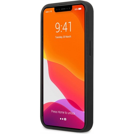 Funda Guess para iPhone 13 Mini Gris con logo Negro y franja Gris