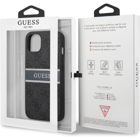 Funda Guess para iPhone 13 Mini Gris con logo Negro y franja Gris