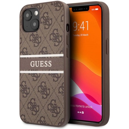 Funda Guess para iPhone 13 Mini Marrón con logo y franja Marrón