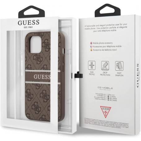Funda Guess para iPhone 13 Mini Marrón con logo y franja Marrón