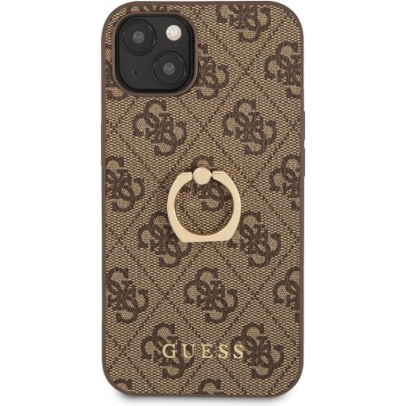 Funda Rígida Guess diseño 4G para Apple iPhone 13 Mini Color Marrón con Anilla GUHCP13S4GMRBR