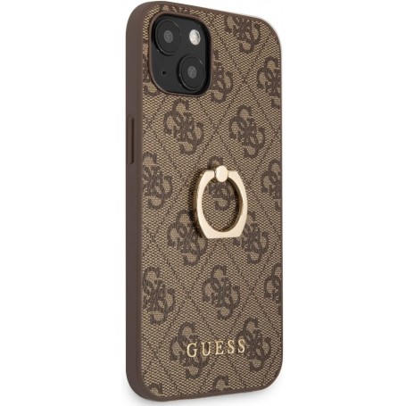 Funda Rígida Guess diseño 4G para Apple iPhone 13 Mini Color Marrón con Anilla GUHCP13S4GMRBR