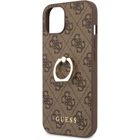 Funda Rígida Guess diseño 4G para Apple iPhone 13 Mini Color Marrón con Anilla GUHCP13S4GMRBR