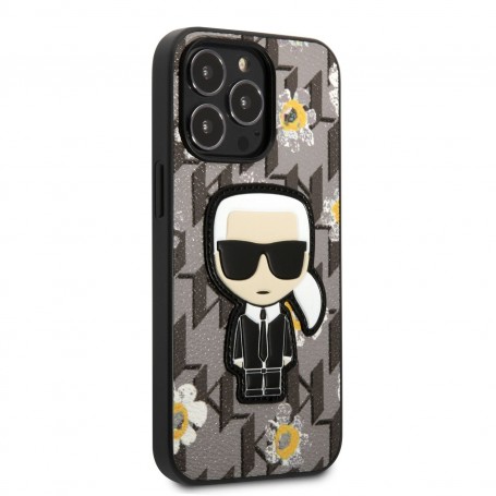 Funda Rígida Karl Lagerfeld diseño Karl y flores para Apple iPhone 13 Pro Max Color Gris