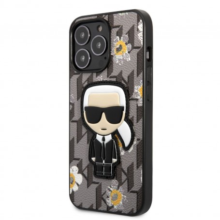 Funda Rígida Karl Lagerfeld diseño Karl y flores para Apple iPhone 13 Pro Max Color Gris