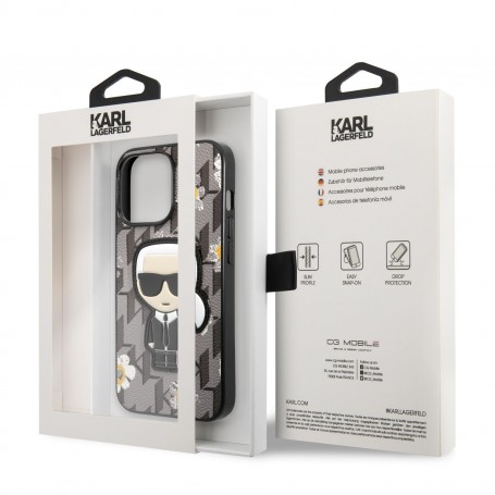Funda Rígida Karl Lagerfeld diseño Karl y flores para Apple iPhone 13 Pro Max Color Gris