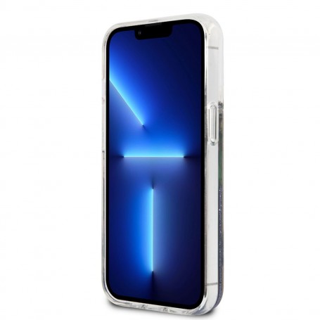 Funda Guess purpurina líquida para iPhone 13 Mini con Flores Color Azul