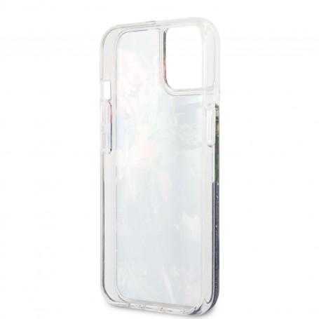 Funda Guess purpurina líquida para iPhone 13 Mini con Flores Color Azul