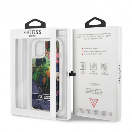 Funda Guess purpurina líquida para iPhone 13 Mini con Flores Color Azul