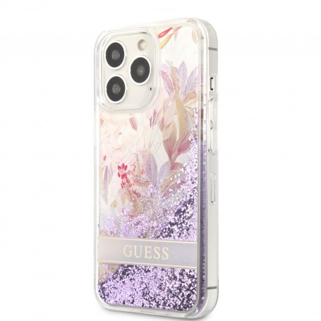Funda Guess purpurina líquida para iPhone 13 Pro Flores Color Morado
