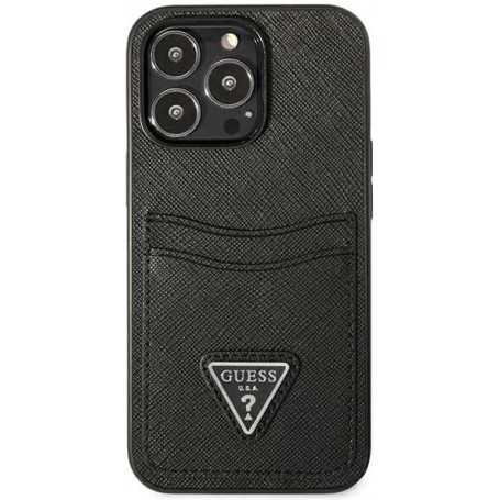 Funda Guess diseño Saffiano con tarjetero para Apple iPhone 13 Pro Max color Negro
