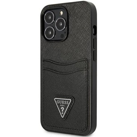 Funda Guess diseño Saffiano con tarjetero para Apple iPhone 13 Pro Max color Negro