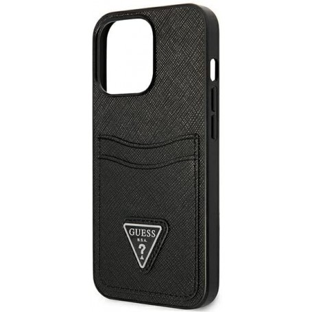 Funda Guess diseño Saffiano con tarjetero para Apple iPhone 13 Pro Max color Negro