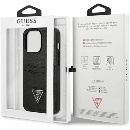 Funda Guess diseño Saffiano con tarjetero para Apple iPhone 13 Pro Max color Negro