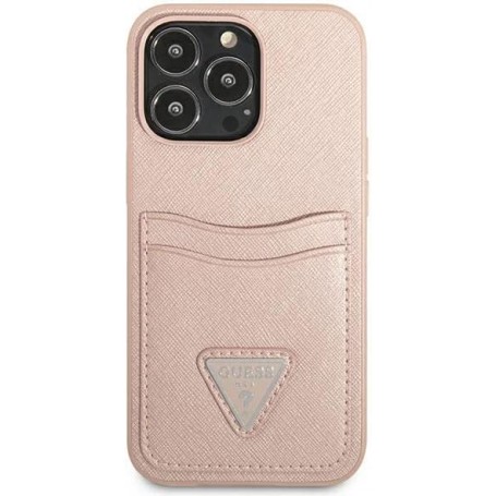 Funda Guess diseño Saffiano con tarjetero para Apple iPhone 13 Pro color Rosa