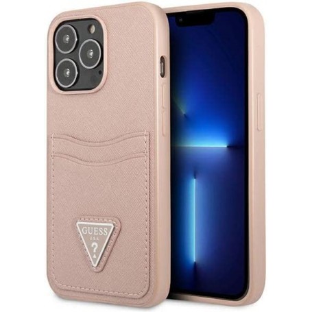 Funda Guess diseño Saffiano con tarjetero para Apple iPhone 13 Pro color Rosa