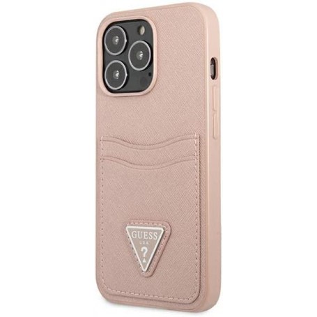 Funda Guess diseño Saffiano con tarjetero para Apple iPhone 13 Pro color Rosa