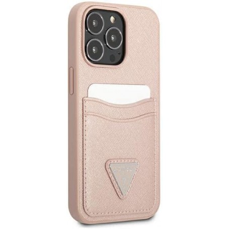 Funda Guess diseño Saffiano con tarjetero para Apple iPhone 13 Pro color Rosa