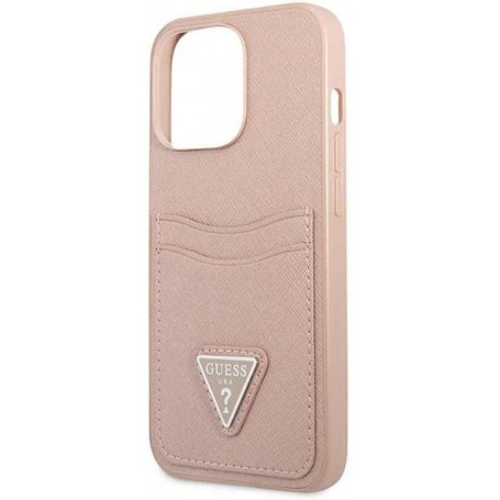 Funda Guess diseño Saffiano con tarjetero para Apple iPhone 13 Pro color Rosa