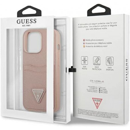 Funda Guess diseño Saffiano con tarjetero para Apple iPhone 13 Pro color Rosa