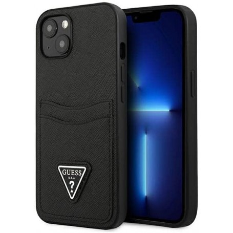 Funda Guess diseño Saffiano con tarjetero para Apple iPhone 13 color Negro