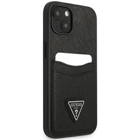Funda Guess diseño Saffiano con tarjetero para Apple iPhone 13 color Negro