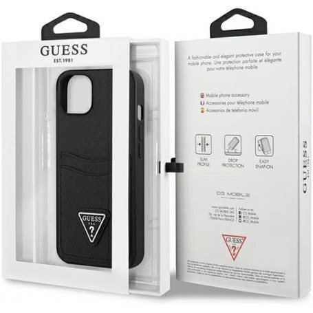 Funda Guess diseño Saffiano con tarjetero para Apple iPhone 13 color Negro
