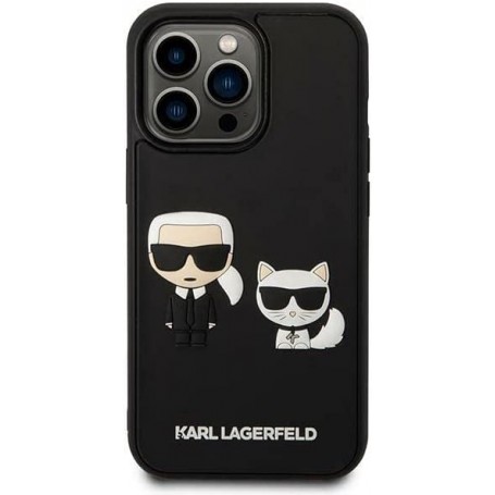 Funda Rígida Karl Lagerfeld diseño Karl y Choupette en 3D para Apple iPhone 14 Pro Max color Negro