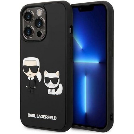 Funda Rígida Karl Lagerfeld diseño Karl y Choupette en 3D para Apple iPhone 14 Pro Max color Negro
