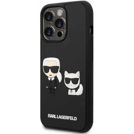 Funda Rígida Karl Lagerfeld diseño Karl y Choupette en 3D para Apple iPhone 14 Pro Max color Negro