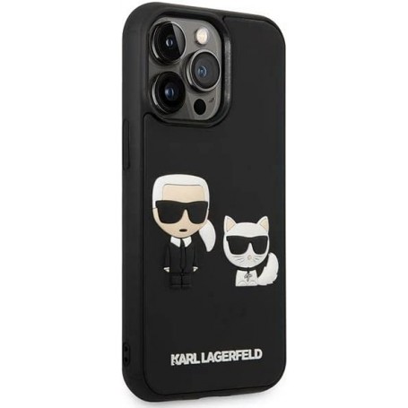 Funda Rígida Karl Lagerfeld diseño Karl y Choupette en 3D para Apple iPhone 14 Pro Max color Negro