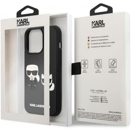 Funda Rígida Karl Lagerfeld diseño Karl y Choupette en 3D para Apple iPhone 14 Pro Max color Negro
