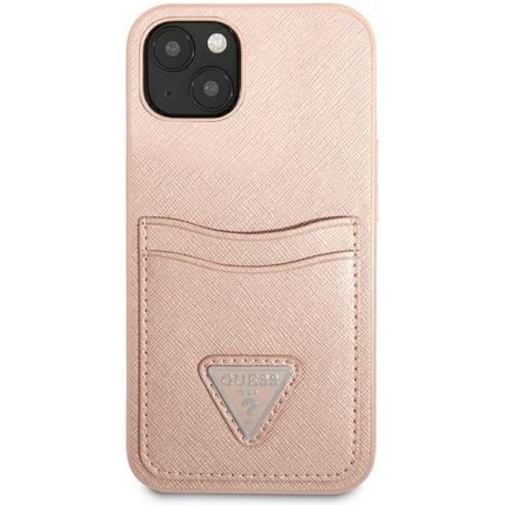 Funda Guess diseño Saffiano con tarjetero para Apple iPhone 13 color Rosa