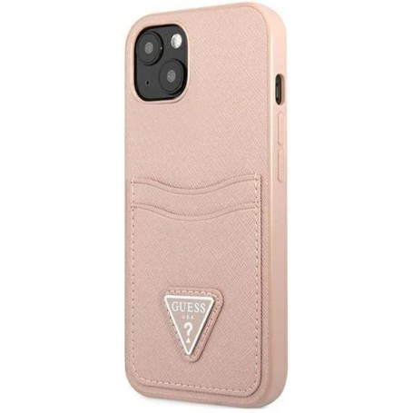 Funda Guess diseño Saffiano con tarjetero para Apple iPhone 13 color Rosa