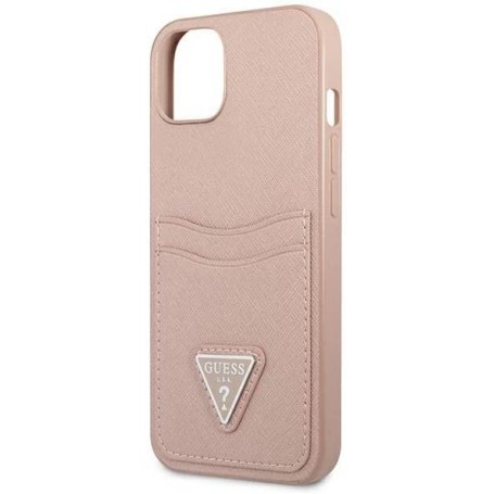 Funda Guess diseño Saffiano con tarjetero para Apple iPhone 13 color Rosa