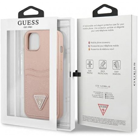Funda Guess diseño Saffiano con tarjetero para Apple iPhone 13 color Rosa