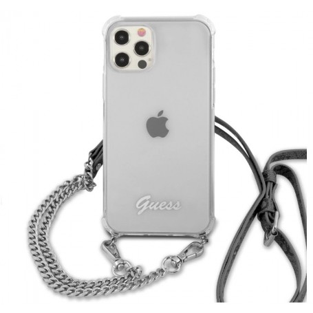 Funda Rígida Guess Transparente con cadena Plateada para iPhone 12 | 12 Pro