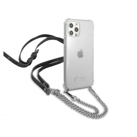 Funda Rígida Guess Transparente con cadena Plateada para iPhone 12 | 12 Pro
