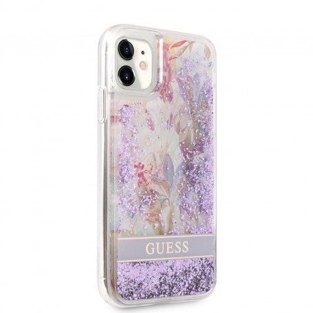 Funda Guess purpurina líquida para iPhone 11 Flores Color Morado