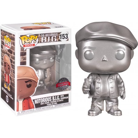 Figura Funko Pop! Rocks Notorious B.I.G. con Champán (Plateado) Modelo  153| 57695 Edición Limitada | Outlet Caja Dañada