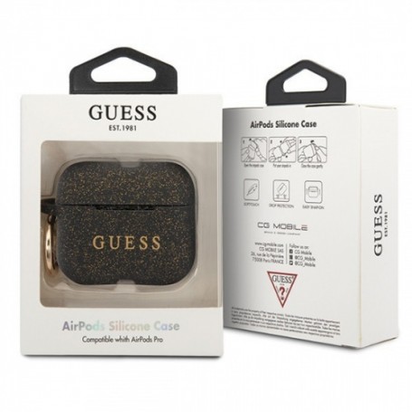 Funda Guess Silicona para Apple Airpods Pro Purpurina Negro Modelo GUACAPSILGLBK