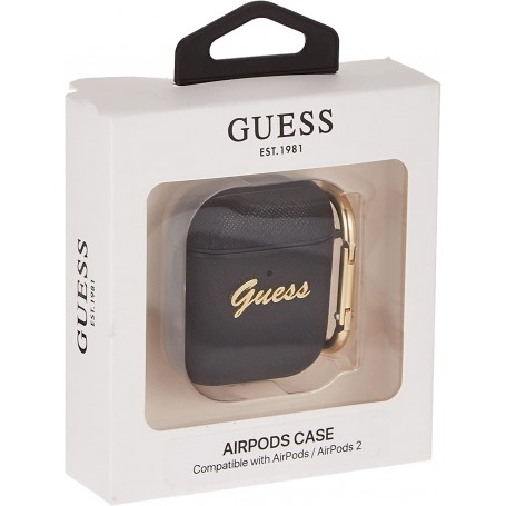 Funda Guess Silicona para Apple Airpods Negro Saffiano Modelo GUA2SASMK