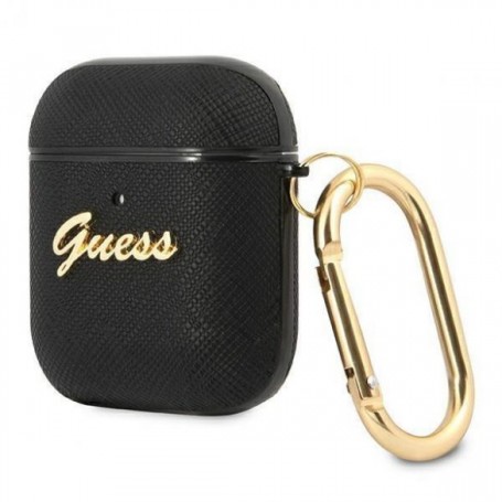 Funda Guess Silicona para Apple Airpods Negro Saffiano Modelo GUA2SASMK